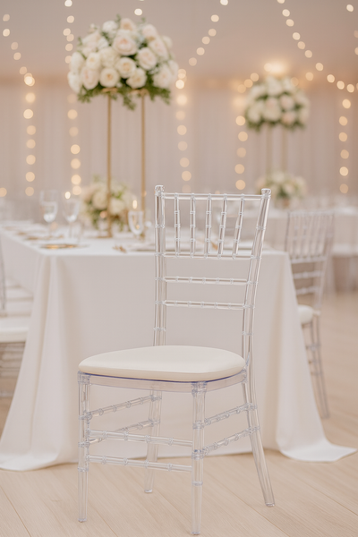 Clear Acrylic Chiavari Chair Hire UK – Transparent Wedding & Event Chair Rentals | JoyfulSparksUK