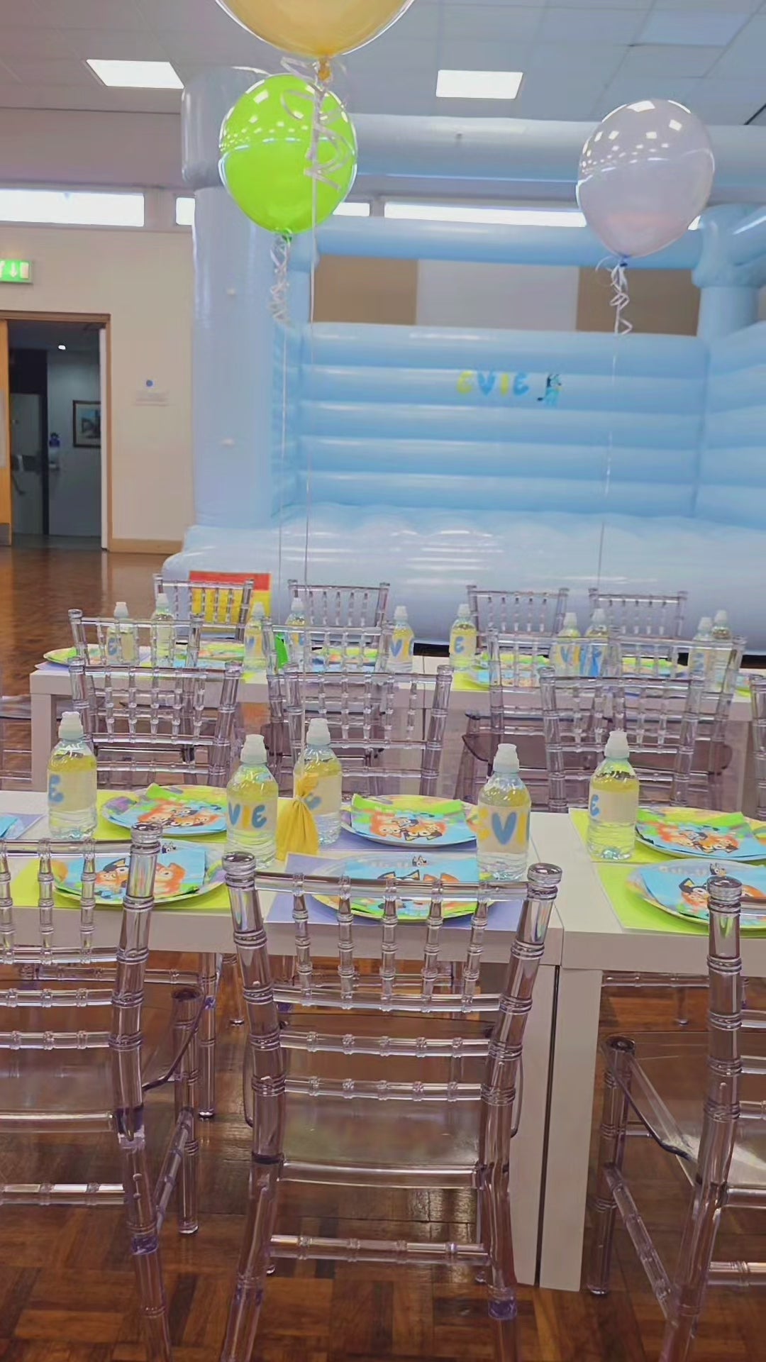 Hire Our 13ft Blue Bouncy Castle with Bubble Balloon Hangers